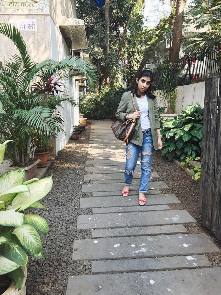 Fashion blogger Shloka Narang of The Silk Sneaker showcases her favourite Mumbai Street style looks including Paige jeans and a Louis Vuitton bag