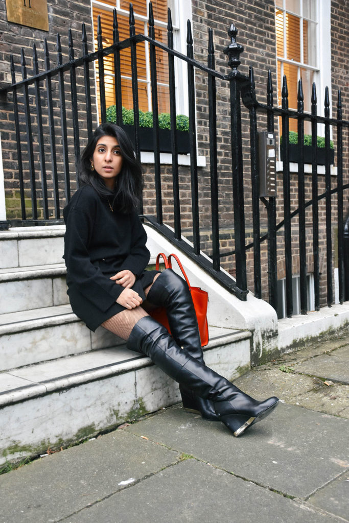 Fashion blogger Shloka Narang of The Silk Sneaker showcases how to style fishnet stockings and buckle skirts