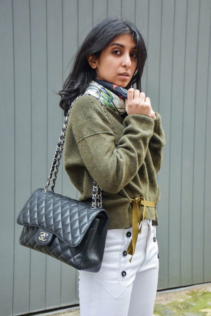 Fashion blogger Shloka Narang showcases a spring outfit to wear now with sailor pants and khaki