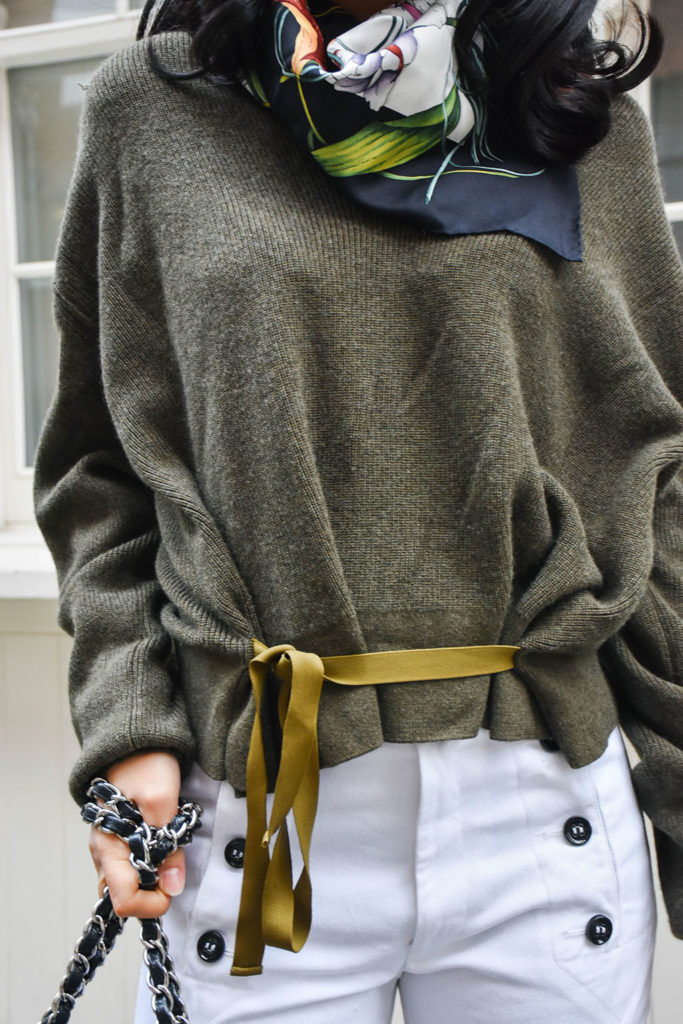 Fashion blogger Shloka Narang showcases a spring outfit to wear now with sailor pants and khaki