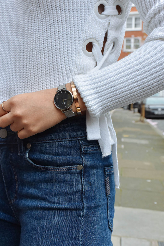 Fashion blogger Shloka Narang of The Silk Sneaker showcases the brand new Daniel Wellington Petite watch with a mesh strap