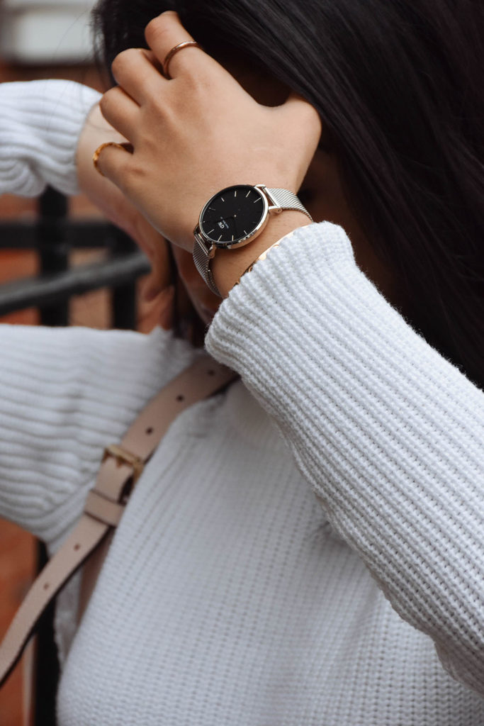 Fashion blogger Shloka Narang of The Silk Sneaker showcases the brand new Daniel Wellington Petite watch with a mesh strap