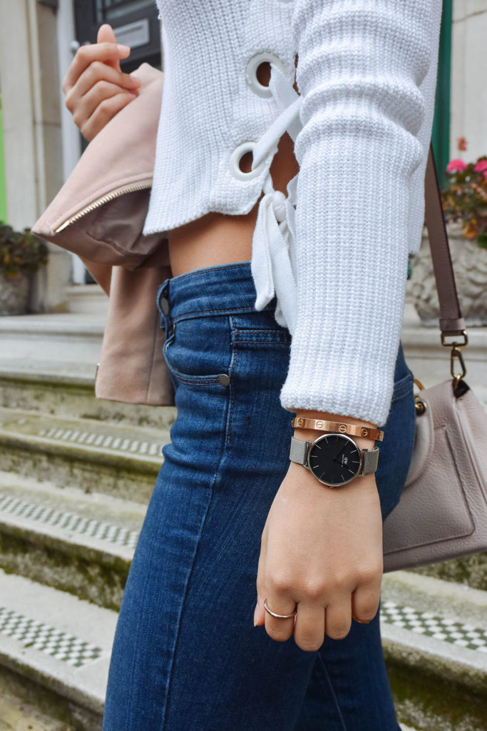 Fashion blogger Shloka Narang of The Silk Sneaker showcases the brand new Daniel Wellington Petite watch with a mesh strap