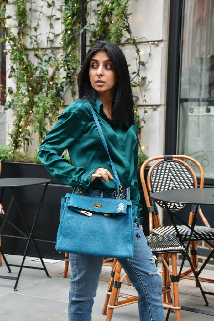 Fashion Blogger Shloka Narang of The Silk Sneaker showcases her embroidered star jeans from Paige in a spring outfit
