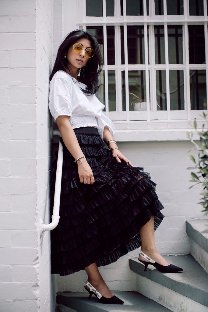 Fashion blogger Shloka Narang of The Silk Sneaker showcases how to wear three summer trends with one look