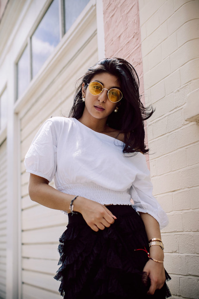 Fashion blogger Shloka Narang of The Silk Sneaker showcases how to wear three summer trends with one look