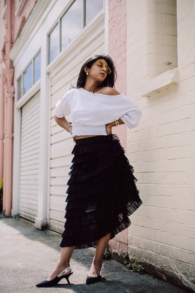 Fashion blogger Shloka Narang of The Silk Sneaker showcases how to wear three summer trends with one look