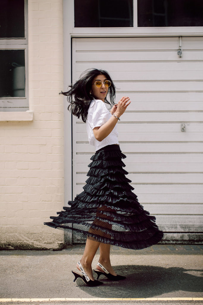 Fashion blogger Shloka Narang of The Silk Sneaker showcases how to wear three summer trends with one look