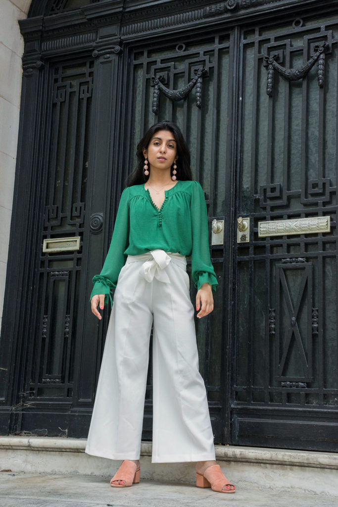 Fashion blogger Shloka Narang of The Silk Sneaker showcases the best summer pants for the London heatwave featuring Topshop and Ba&sh