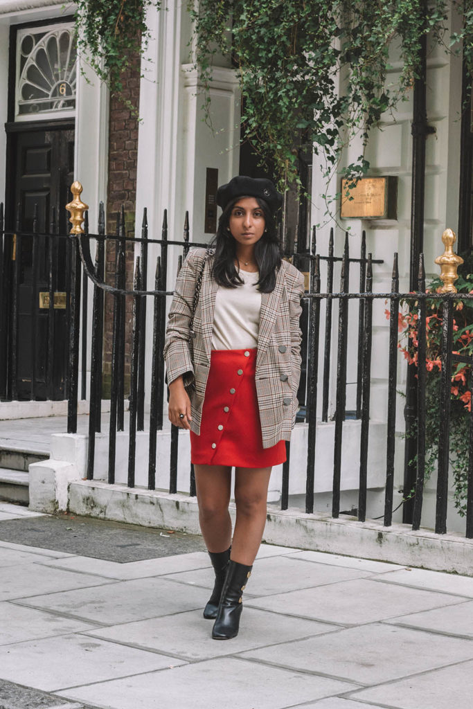 Fashion blogger Shloka Narang of The Silk Sneaker creates one stylish look with 3 autumn trends featuring Amazon Fashion and Maje