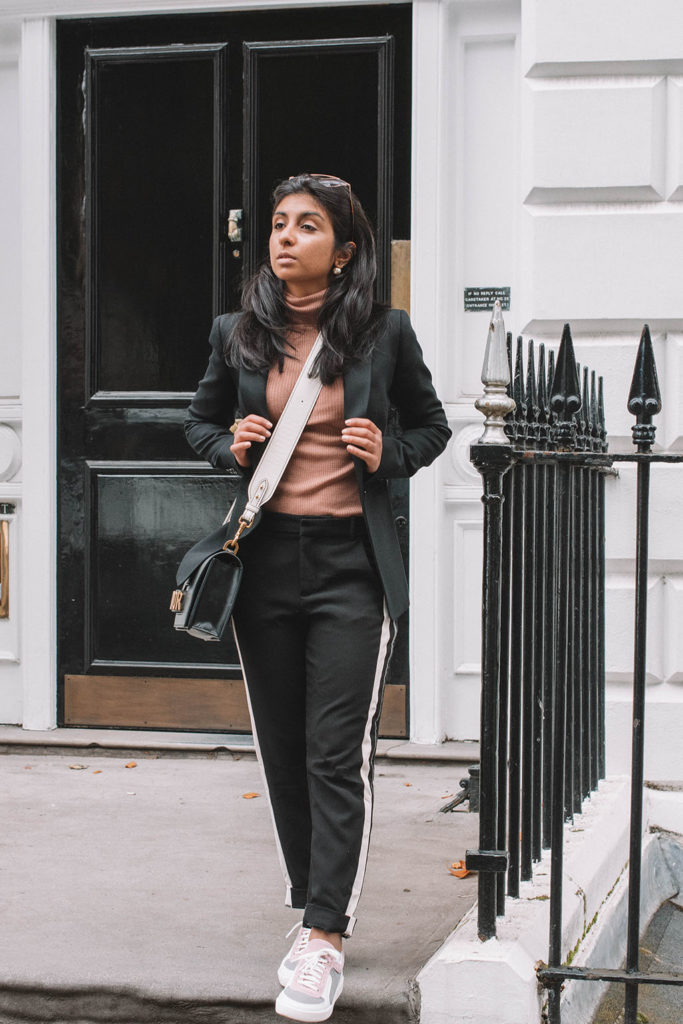 Fashion blogger Shloka Narang of The Silk Sneaker creates a fashionable weekend outfit with your favourite black blazer