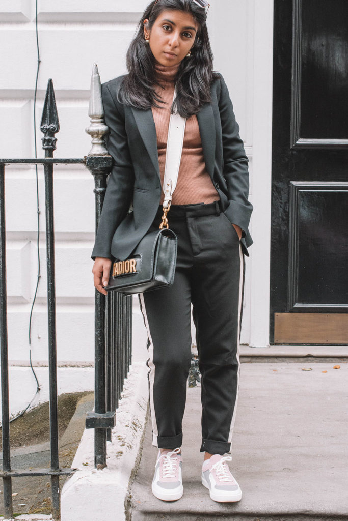 Fashion blogger Shloka Narang of The Silk Sneaker creates a fashionable weekend outfit with your favourite black blazer