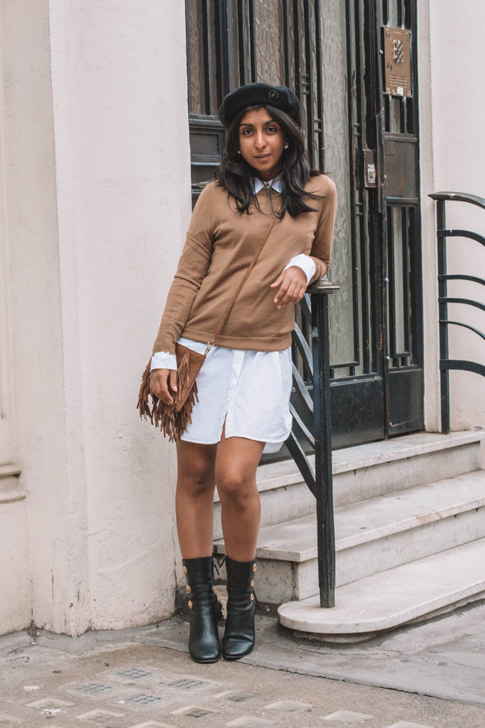 Fashion blogger Shloka Narang of The Silk Sneaker shares a fashionable way to wear your favourite white shirt dress in the autumn with this transitional outfit
