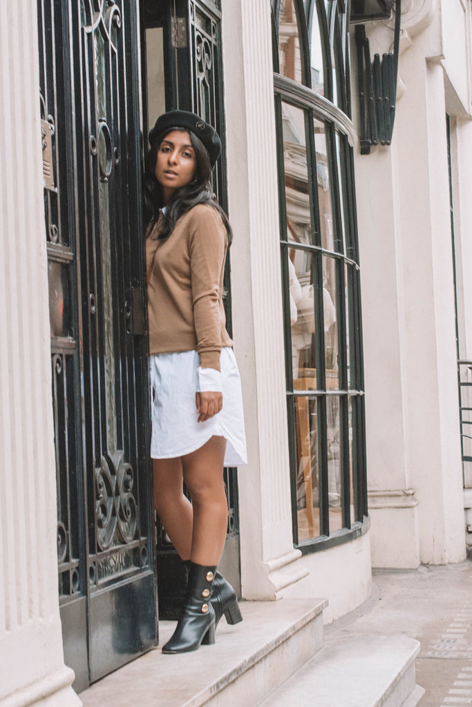 Fashion blogger Shloka Narang of The Silk Sneaker shares a fashionable way to wear your favourite white shirt dress in the autumn with this transitional outfit