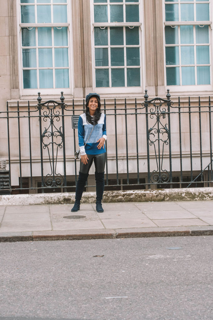 Fashion blogger Shloka Narang of The Silk Sneaker showcases how to style leather pants in an outfit with Topshop and Rag & Bone