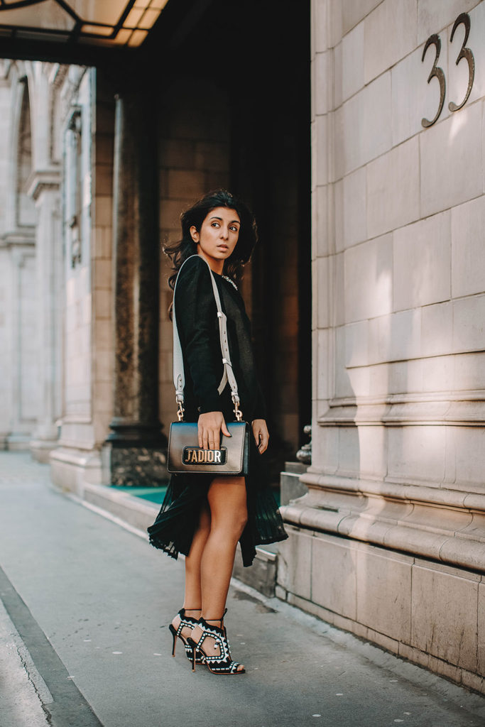 Fashion blogger Shloka Narang shares a stunning Christmas party outfit idea featuring ba&sh and dior