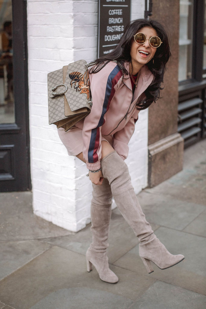 Fashion blogger Shloka Narang of The Silk Sneaker shares how to style the bomber jacket for 2018 featuring Topshop, Maje and Gucci