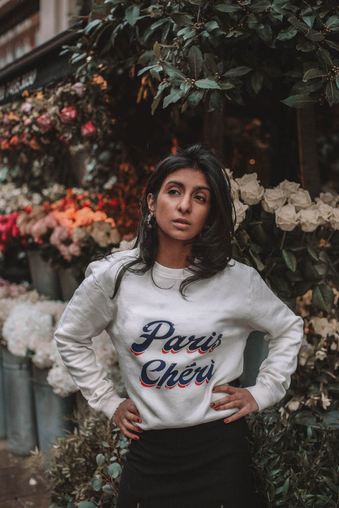 Fashion blogger Shloka Narang of The Silk Sneaker shares a style trick for how to style a statement sweater for a cozy and cute spring summer outfit featuring Ba&sh and Chanel