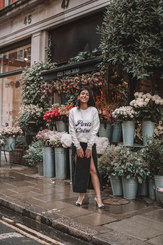 Fashion blogger Shloka Narang of The Silk Sneaker shares a style trick for how to style a statement sweater for a cozy and cute spring summer outfit featuring Ba&sh and Chanel