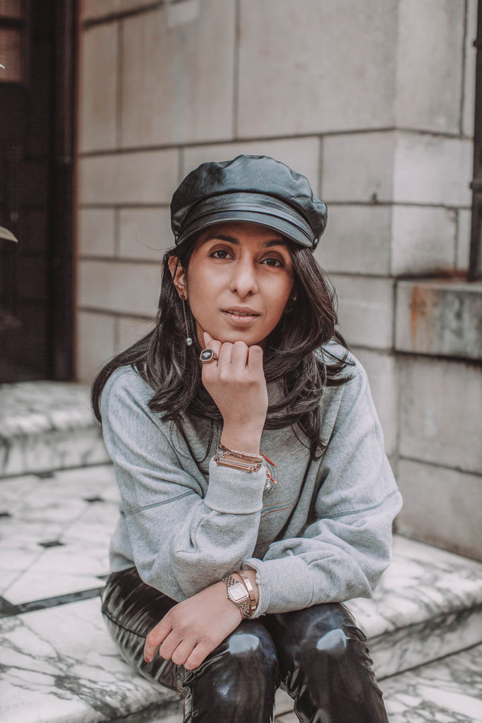 Fashion blogger Shloka Narang of The Silk Sneaker shares how to style a vinyl trousers outfit for the perfect spring outfit idea featuring Isabel Marant Etoile, Dior and Topshop