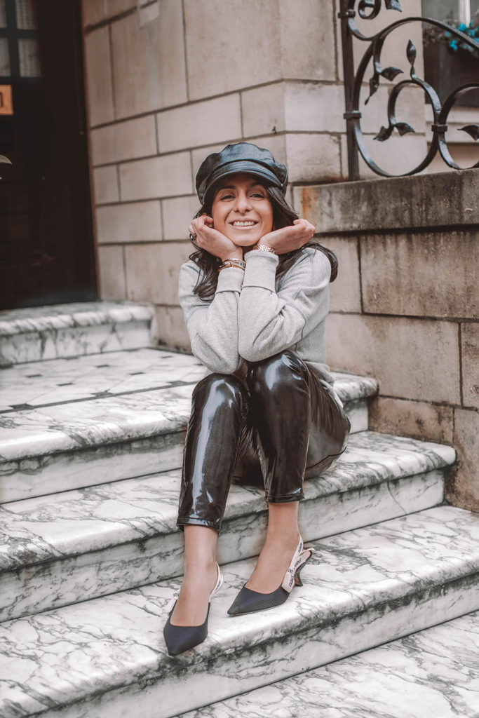 Fashion blogger Shloka Narang of The Silk Sneaker shares how to style a vinyl trousers outfit for the perfect spring outfit idea featuring Isabel Marant Etoile, Dior and Topshop