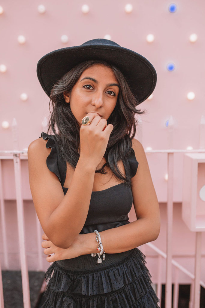 Shloka Narang, a fashion blogger of The Silk Sneaker styles a Links of London personalised ring with a boho outfit.