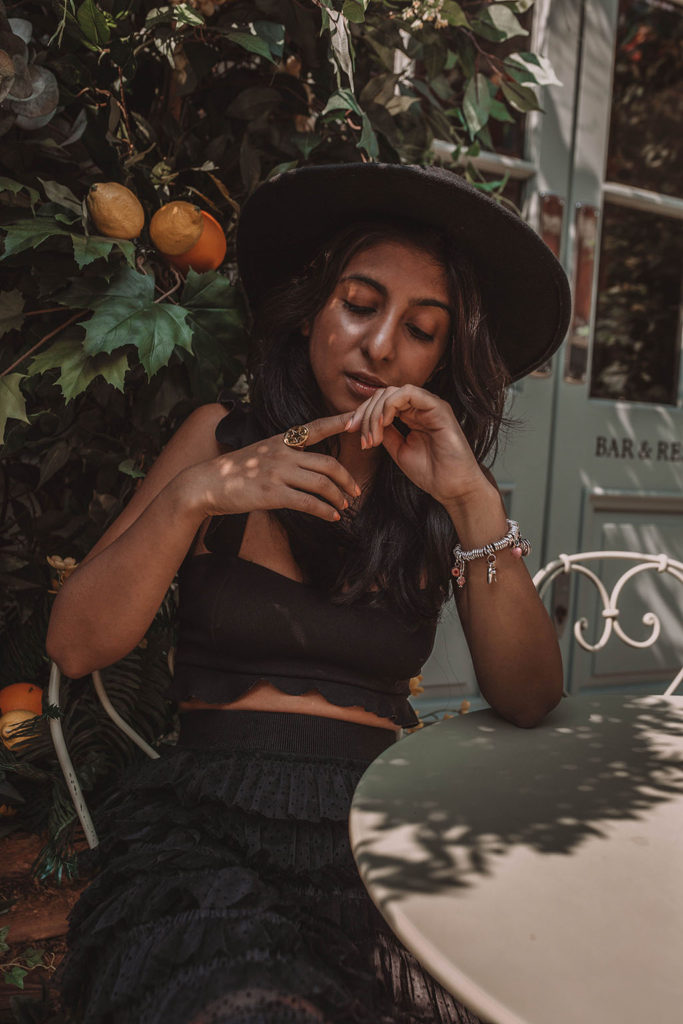Shloka Narang, a fashion blogger of The Silk Sneaker styles a Links of London personalised ring with a boho outfit.