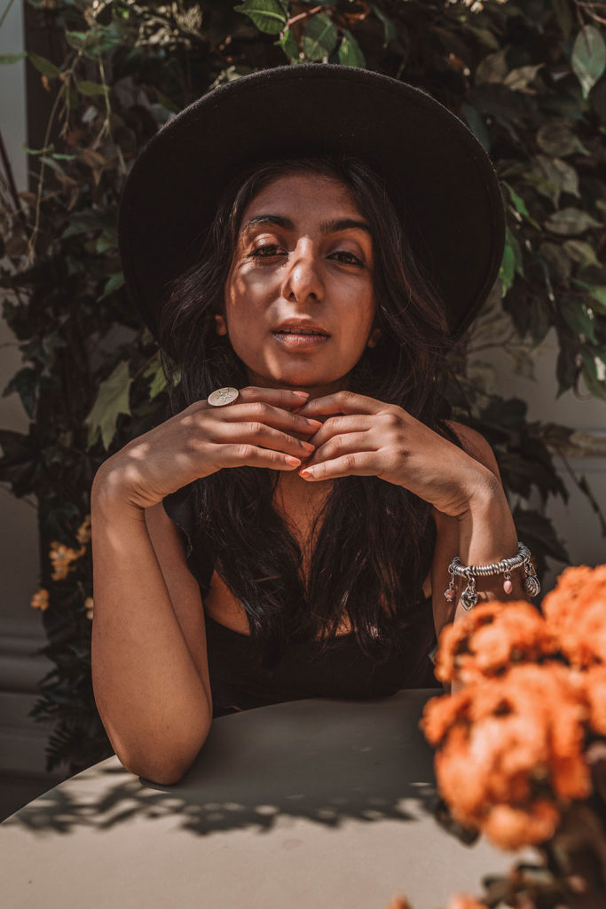 Shloka Narang, a fashion blogger of The Silk Sneaker styles a Links of London personalised ring with a boho outfit.