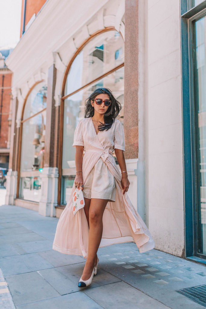 Fashion blogger Shloka Narang of The Silk Sneaker shares three ways to style a wrap dress this summer featuring Ba&Sh, Chanel and Dior