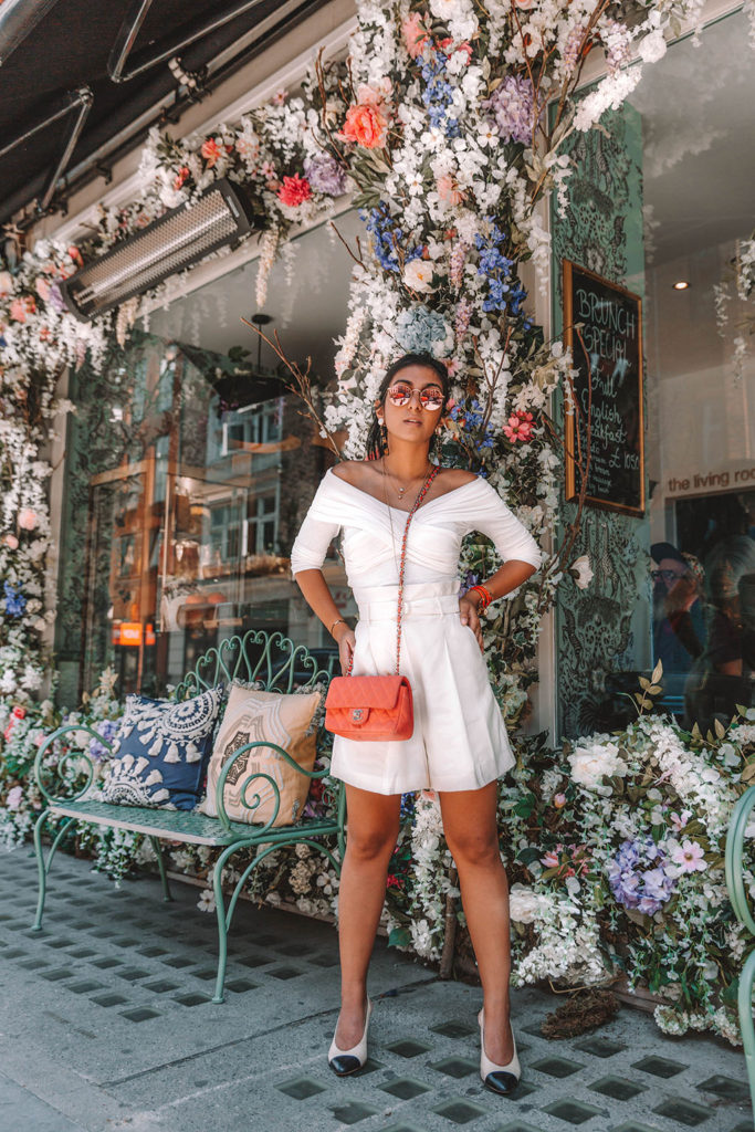 Fashion blogger Shloka Narang of The Silk Sneaker shares tips on how to wear a white monochrome summer outfit featuring Storets, Mango and Chanel