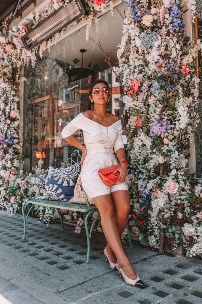 Fashion blogger Shloka Narang of The Silk Sneaker shares tips on how to wear a white monochrome summer outfit featuring Storets, Mango and Chanel