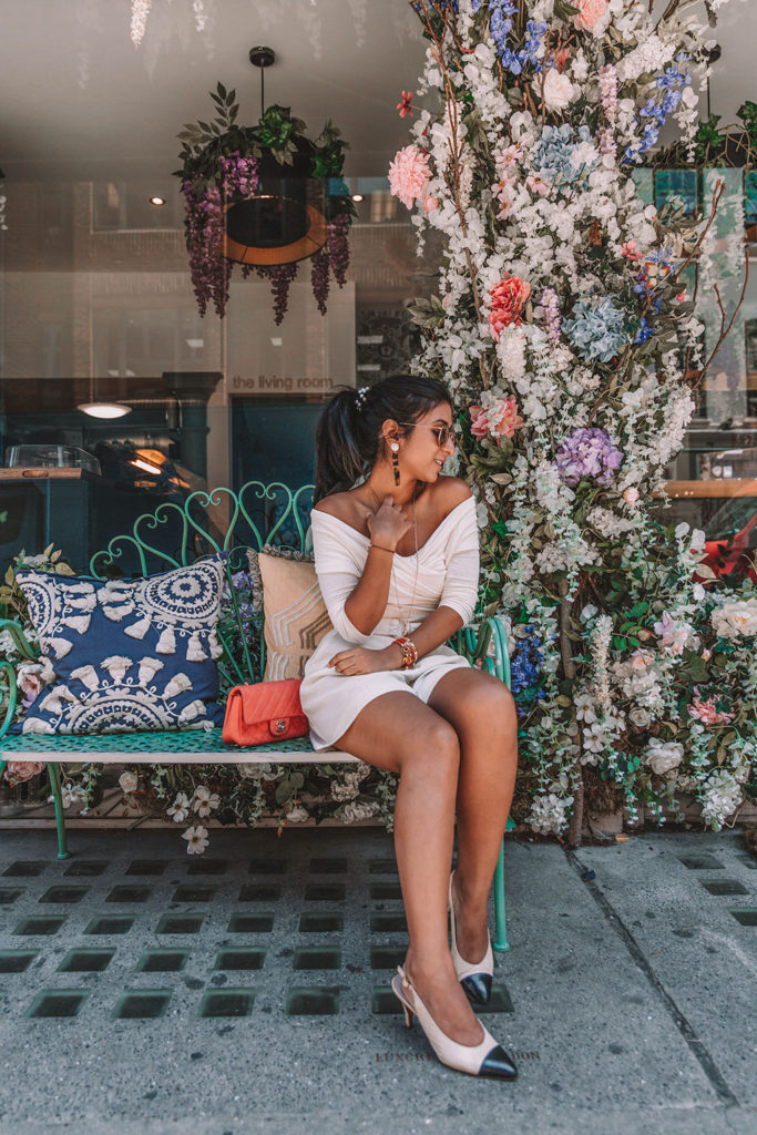 Fashion blogger Shloka Narang of The Silk Sneaker shares tips on how to wear a white monochrome summer outfit featuring Storets, Mango and Chanel