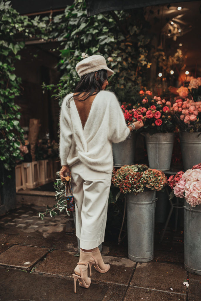 Luxury fashion blogger Shloka Narang of The Silk Sneaker shares how to wear white in winter with an all white outfit featuring Ba&sh, Louis Vuitton and Topshop
