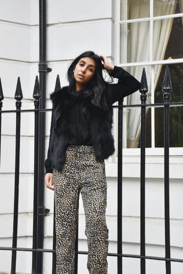 Fashion blogger Shloka Narang of The Silk Sneaker shows how to wear the pyjama trend in Topshop pants and Monisha Jaising gilet