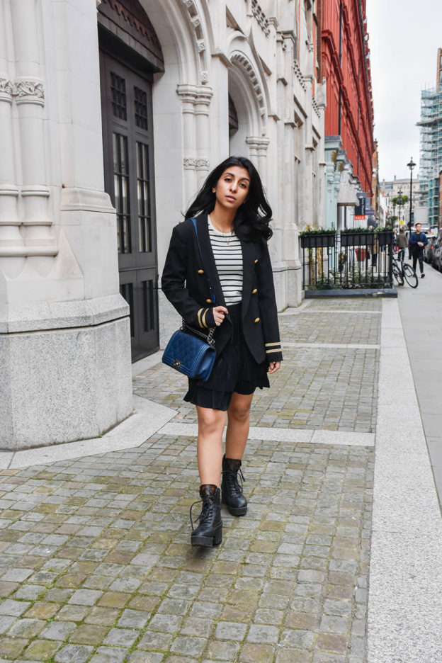 Fashion blogger Shloka Narang of The Silk Sneaker showcases how to wear the military jacket trend this spring featuring Claudie Pierlot and & Other Stories
