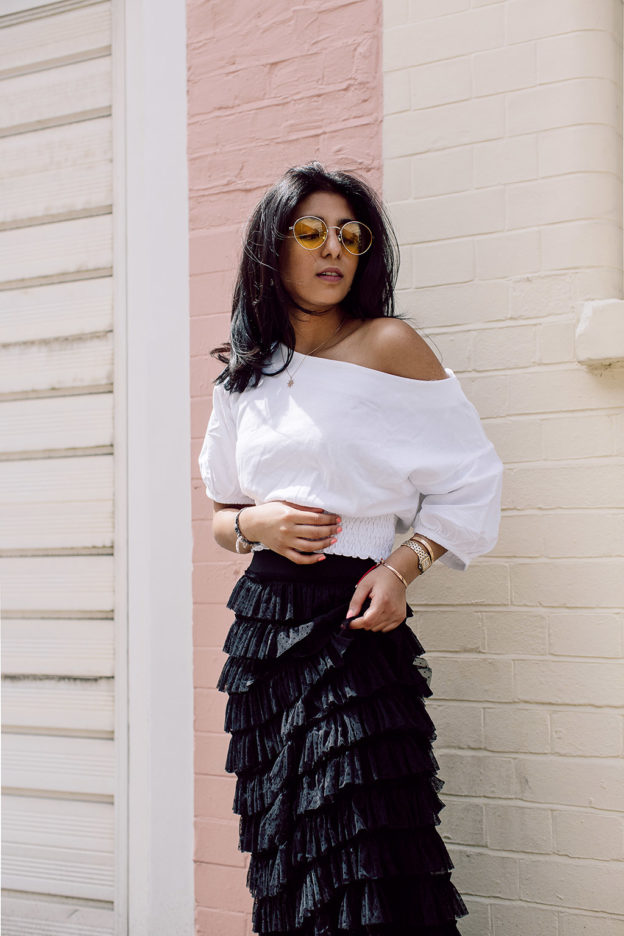 Fashion blogger Shloka Narang of The Silk Sneaker showcases how to wear three summer trends with one look