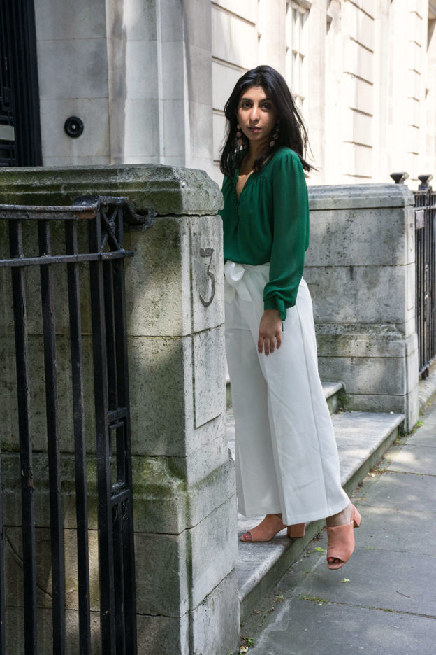 Fashion blogger Shloka Narang of The Silk Sneaker showcases the best summer pants for the London heatwave featuring Topshop and Ba&sh