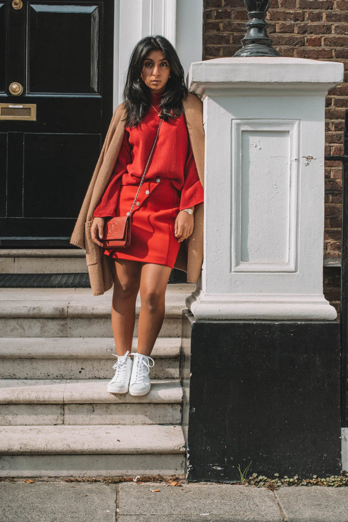 red monochrome outfit