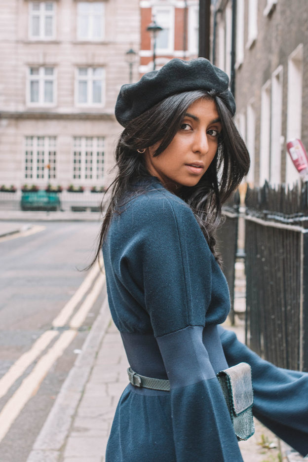 Fashion blogger Shloka Narang of The Silk Sneaker showcases how to wear a dress as an autumn fashion outfit idea