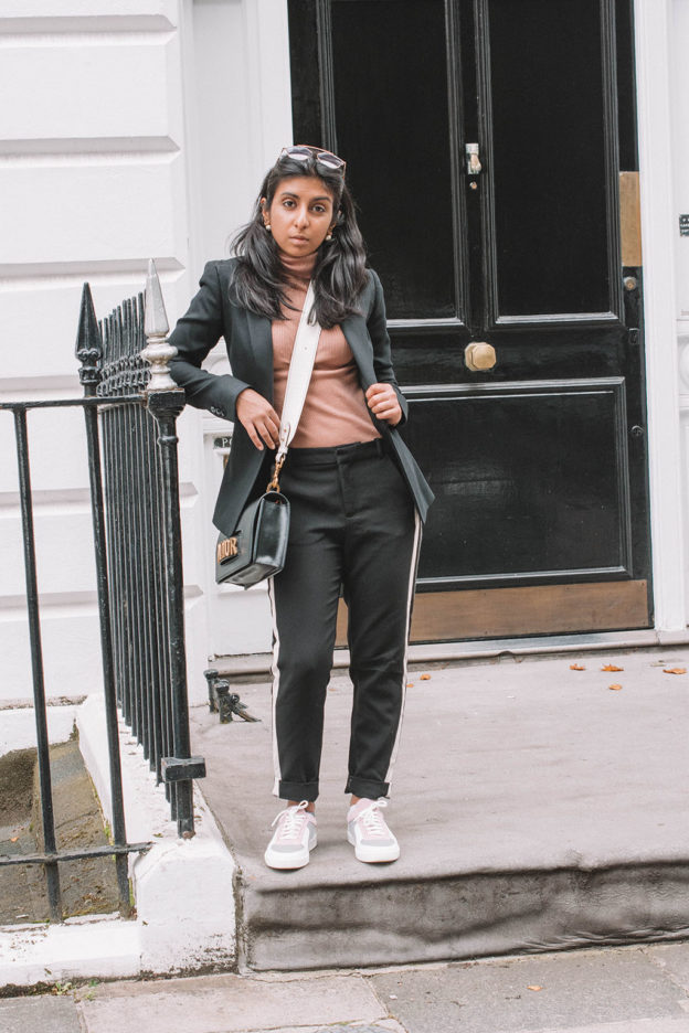 Fashion blogger Shloka Narang of The Silk Sneaker creates a fashionable weekend outfit with your favourite black blazer