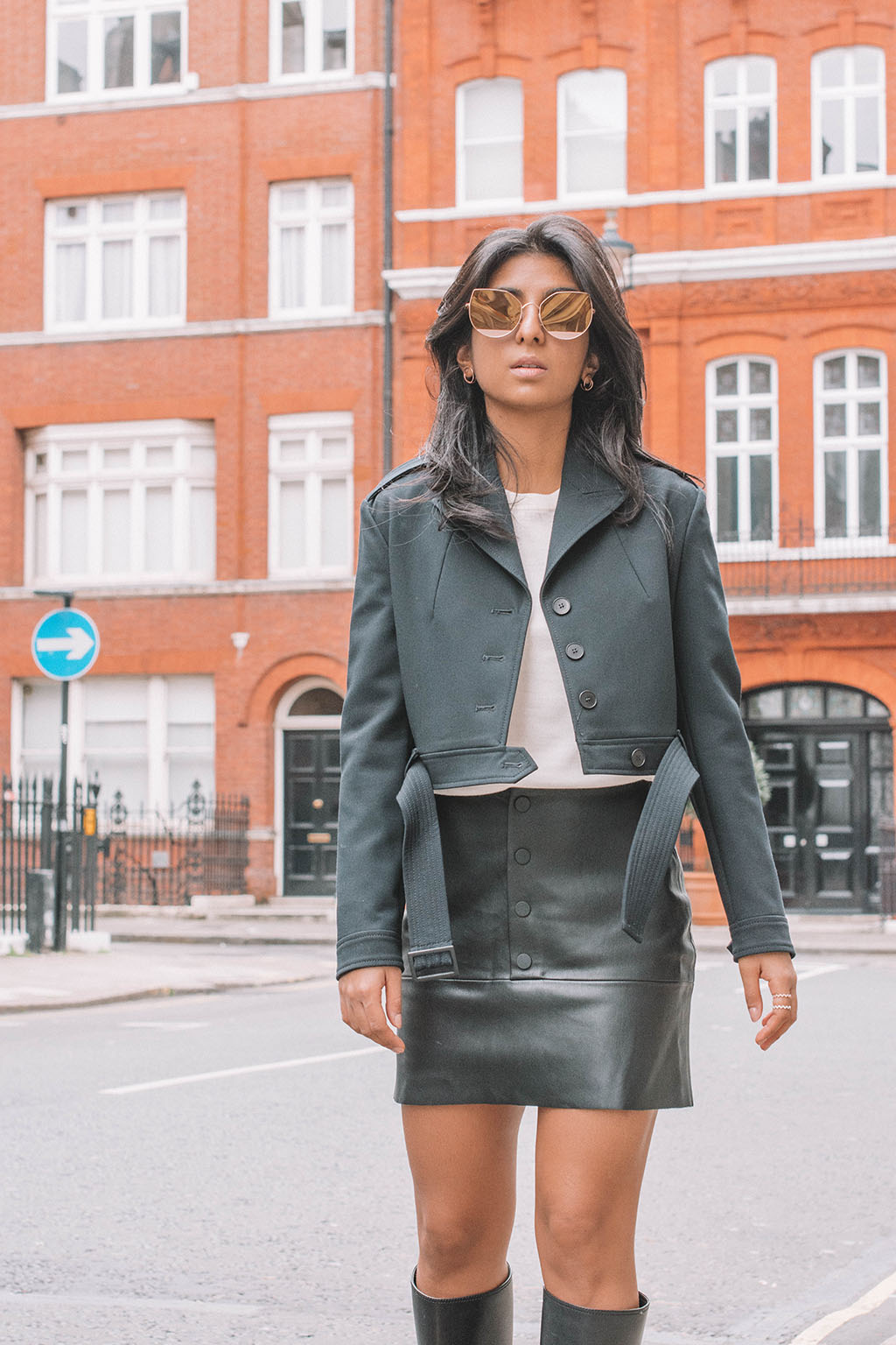 black leather skirt outfit winter