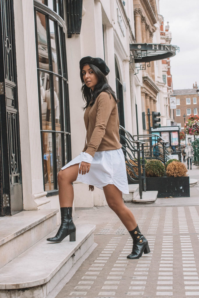 white shirt dress with sneakers