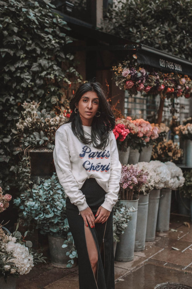 Fashion blogger Shloka Narang of The Silk Sneaker shares a style trick for how to style a statement sweater for a cozy and cute spring summer outfit featuring Ba&sh and Chanel