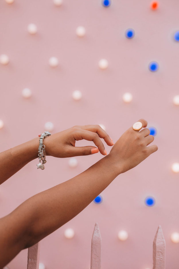 Shloka Narang, a fashion blogger of The Silk Sneaker styles a Links of London personalised ring with a boho outfit.