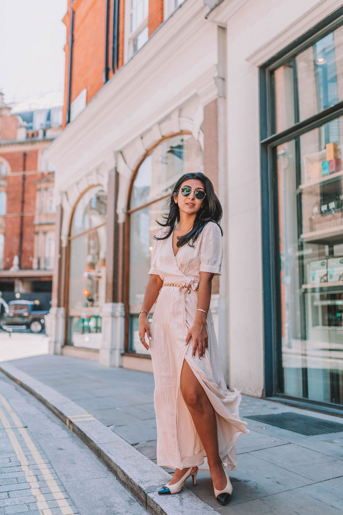 wrap dress with sneakers