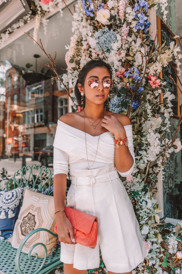 Fashion blogger Shloka Narang of The Silk Sneaker shares tips on how to wear a white monochrome summer outfit featuring Storets, Mango and Chanel