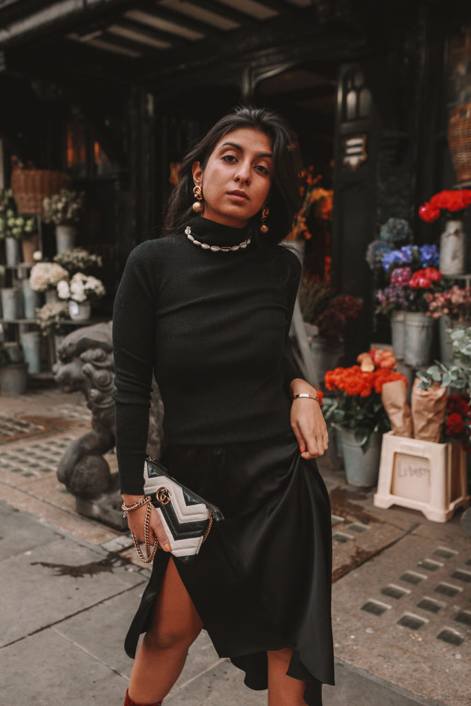 silk skirt winter outfit
