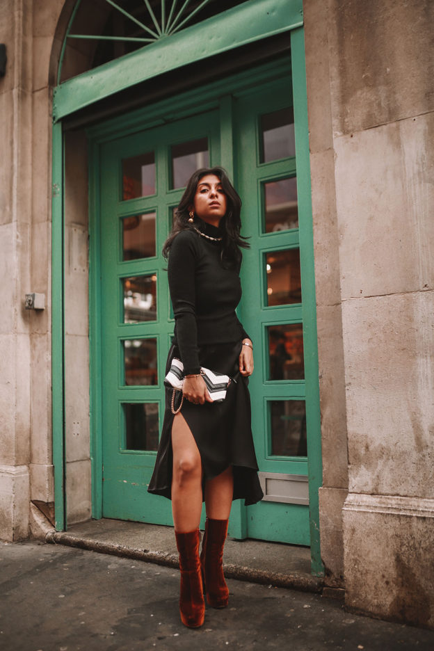 silk midi skirt outfit