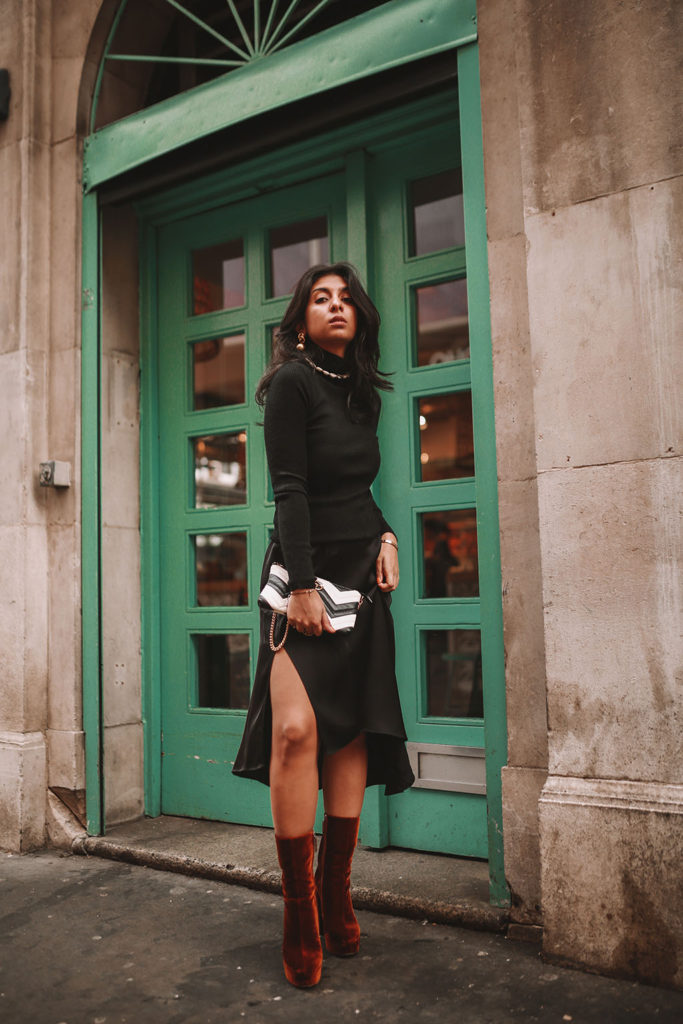 silk skirt winter outfit