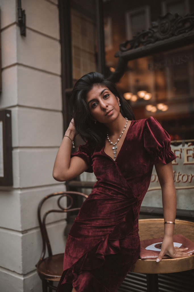 wine coloured velvet dress